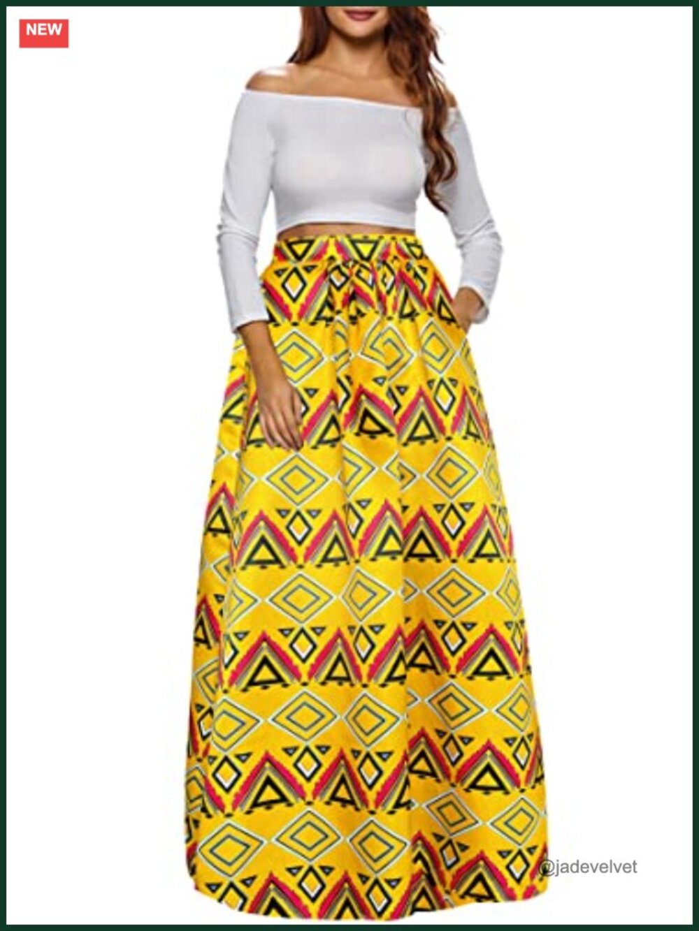 African Printed Maxi Skirt Flared A Line Long Skirt with Pockets S-5XL